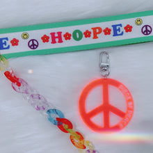 Load image into Gallery viewer, accessories included purse strap, rainbow chain and piece of peace keychain
